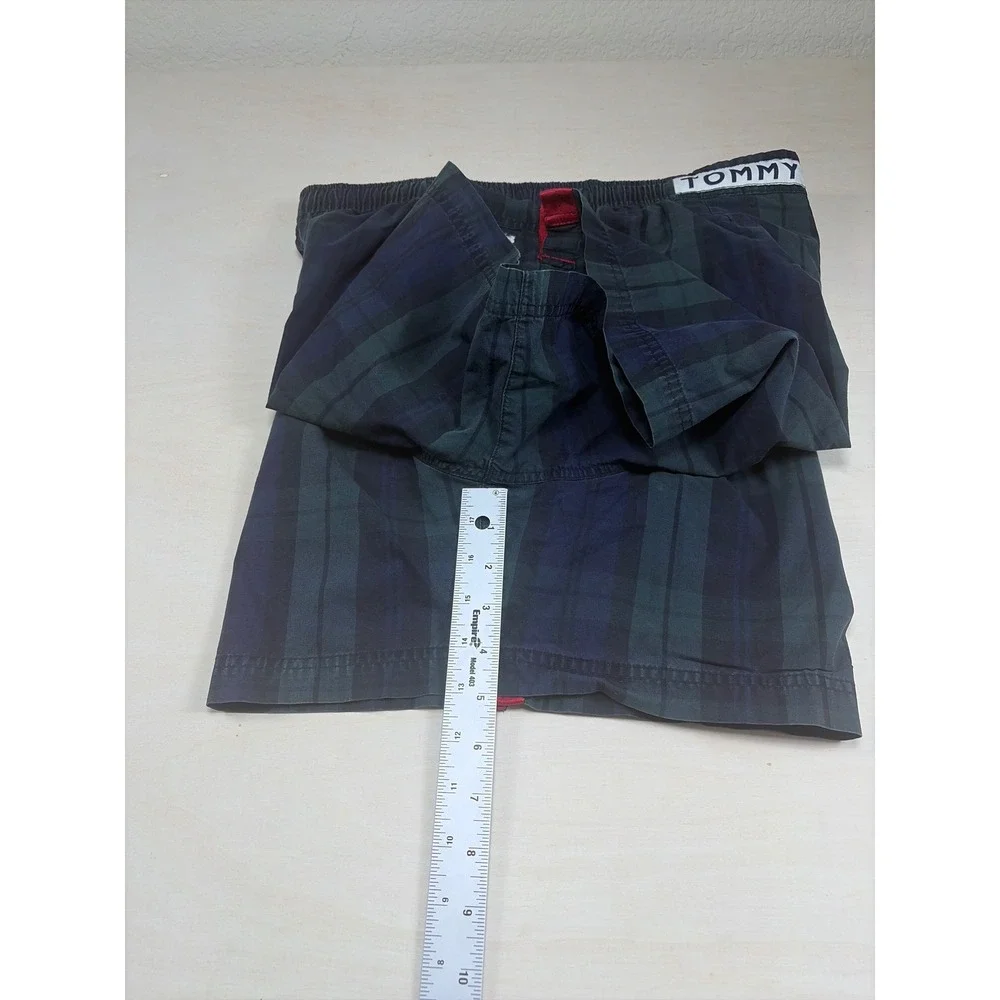 Tommy Hilfiger Mens Plaid Swim Trunks Green Navy Blue L Mesh Lined Board Shorts